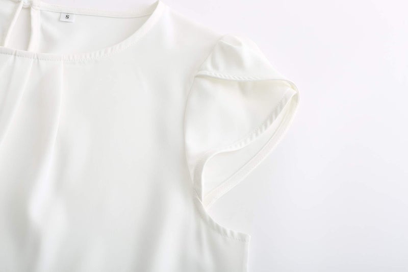 TASAMO Women's Loose Casual Short Sleeve Chiffon Top T-Shirt Blouse (X-Large, White) - Image 4
